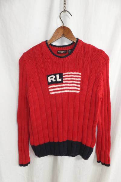 ☆☆ Бесплатная доставка ☆☆ Ralph Lauren ☆ Star -Shared Flag Свитер с шаблоном ☆ M Размер ☆ красный ☆ z20