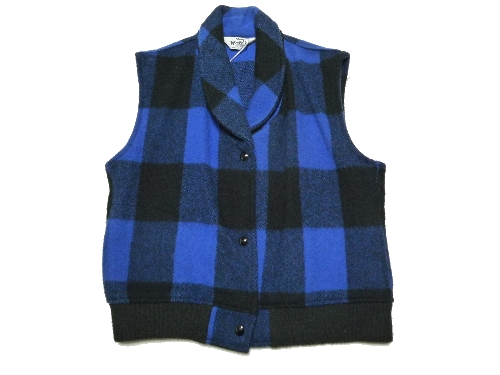 80'sウールリッチWoolrichベストUSA青×黒バッファローチェックM