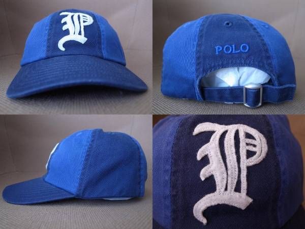 00\'s 10\'s POLO RALPH LAUREN Kids P Logo felt patch 2 tone cap Polo Ralph Lauren Ralf child CAP hat hat American Casual 