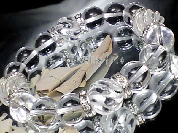 天然石14ミリ螺旋彫スクリュー水晶&12ミリ水晶クリスタル　数珠　送料無料　匿名発送_画像1