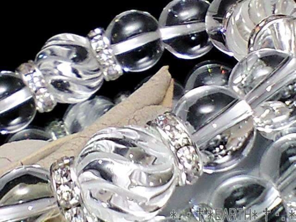天然石14ミリ螺旋彫スクリュー水晶&12ミリ水晶クリスタル　数珠　送料無料　匿名発送_画像2