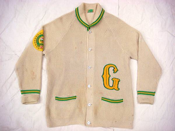  Vintage CLOVERDALE редкий 40S~50S шаль цвет губчатая тыква воротник вязаный кардиган редкость нашивка patch зеленый зеленый отделка размер 42