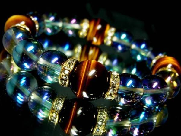 タイガーアイ14ミリ§ブルーオーラ12ミリ金ロンデル
