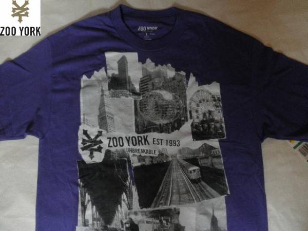 ★本場USA購入 ZOOYORK NY街並みプリントＴシャツUS Lパープル★_画像1