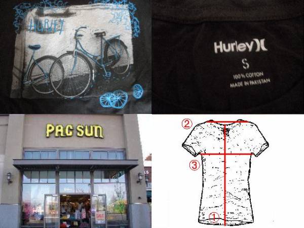 *USA покупка Surf серия [Hurley] ретро велосипед принт T US S чёрный 