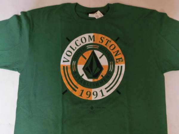 ◆USA購入 【ボルコム】STONE ロゴマークプリントTシャツUS S 緑_画像1