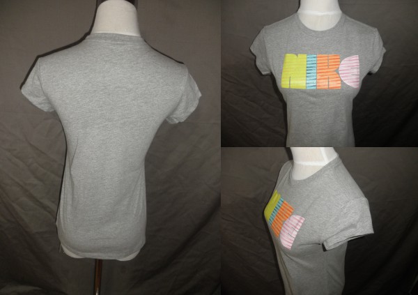 USA購入 Nike制 カラフルロゴプリント袖短Tシャツ USガールズL灰