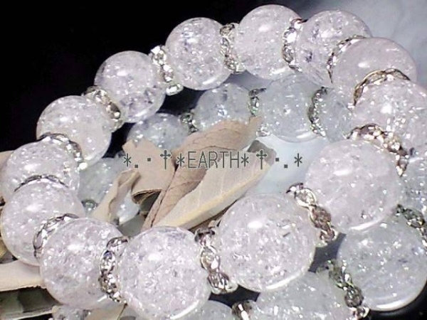 クラック水晶&銀色波形ロンデル 数珠 14ミリ天然石 S~Lサイズ　送料無料　匿名発送_画像2