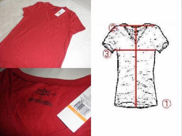 USA購入【TOMMY HILFIGER】真っ赤無地ポケット付きVネックT US S