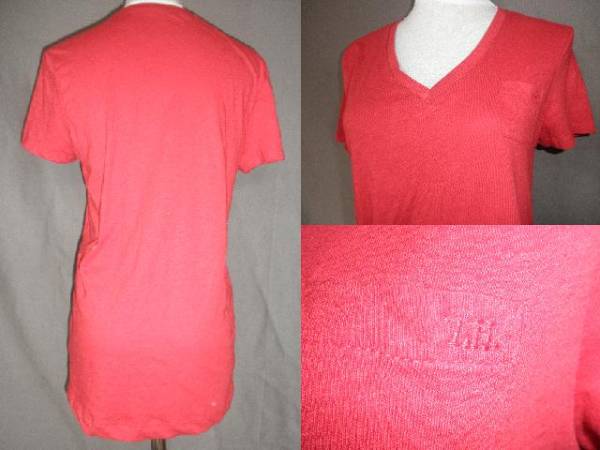 USA購入【TOMMY HILFIGER】真っ赤無地ポケット付きVネックT US S
