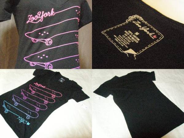 即決 本場USA購入ZOOYORKスケボープリントVネックTシャツUS M BK