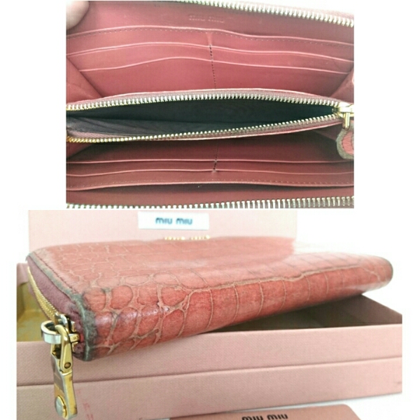 正規(guī) MIUMIU クロコ レザー ラウンドzip 長(zhǎng)財(cái)布 サーモンピンク PRADA プラダ ミュウミュウ イタリア制 箱付き 送料無(wú)料