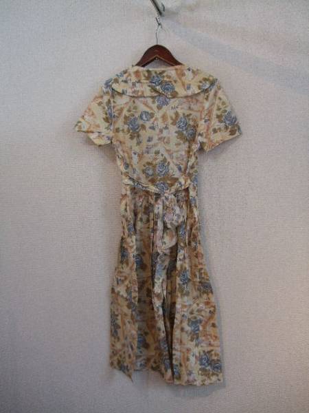 L\'ESTROSE beige rose pattern short sleeves dress (USED)20915)