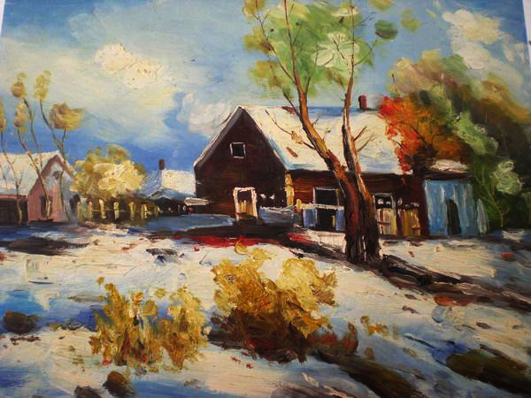  oil painting landscape painting [ small shop. is seen snow scenery ] 30x40cm