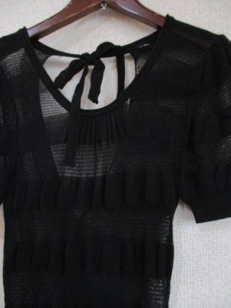 ASKNOWAS black short sleeves ... compilation border cotton . knitted (USED)40216
