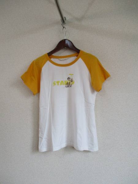 gf白×黄色プリントラグランTシャツ（USED）62316②_画像1