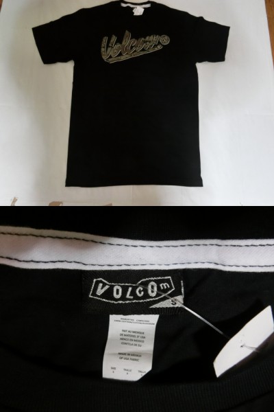 ☆USA購入 【Volcom】迷彩 筆記體ロゴプリントTシャツUS S BLK☆