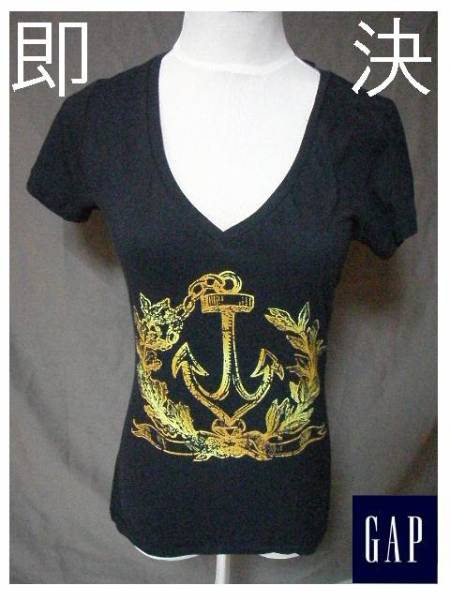 即決 USA正規(guī)店購入GAP大膽Vネック袖短TシャツUS Sサイズ(Navy)