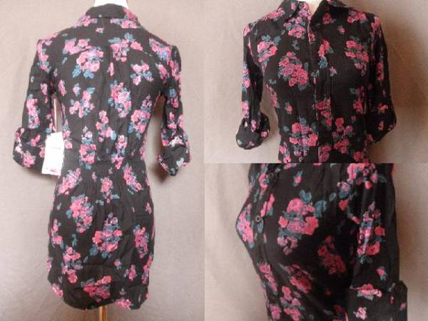 ◆USA購入 billabong キレイな花柄 ロングスリーブシャツUS XS黒