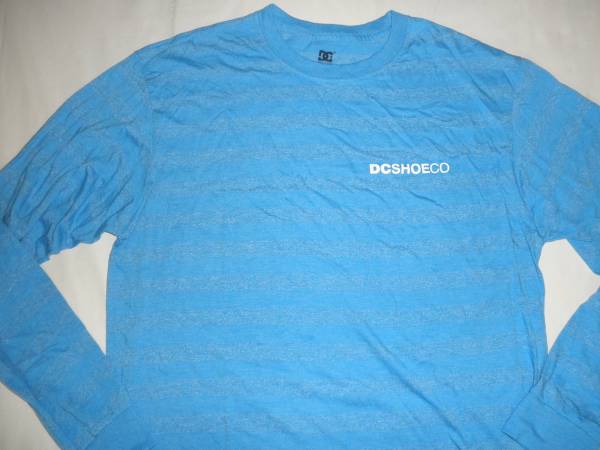 ★USA購入《DC SHOES》ボーダー柄ロゴプリントロンT US L 青系★
