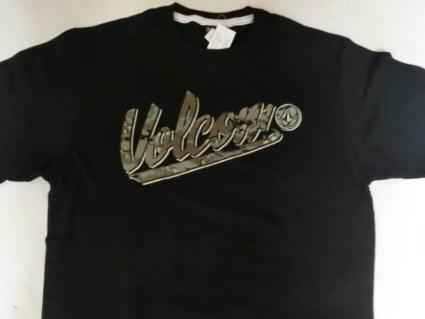 ☆USA購入 【Volcom】迷彩 筆記體ロゴプリントTシャツUS S BLK☆