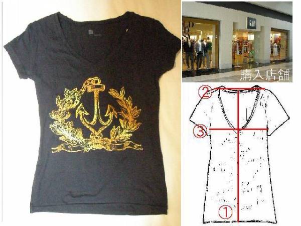 即決 USA正規(guī)店購入GAP大膽Vネック袖短TシャツUS Sサイズ(Navy)