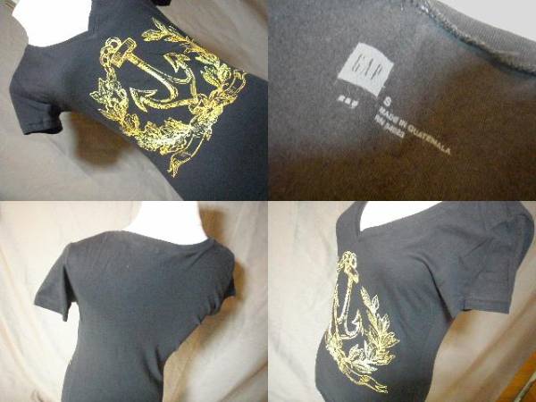 即決 USA正規(guī)店購入GAP大膽Vネック袖短TシャツUS Sサイズ(Navy)