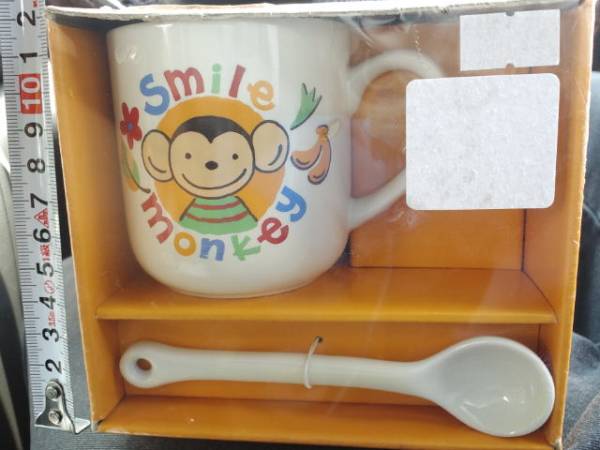 超素敵☆陶器製☆smile monkey☆マグカップ&スプーンどすぅ☆残1_画像1