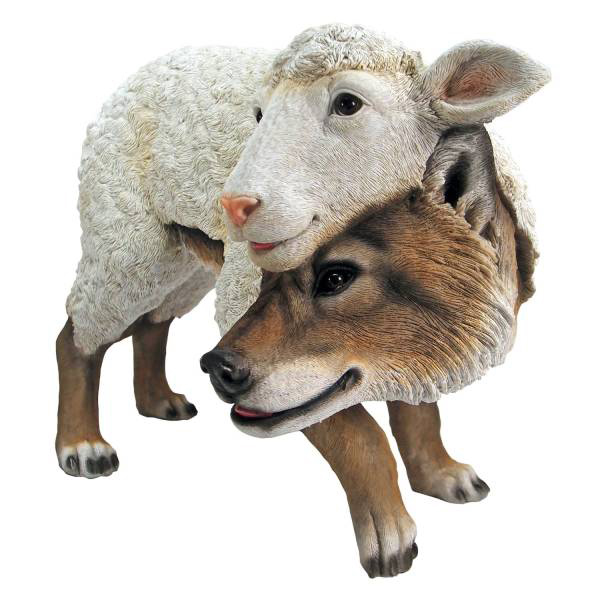 羊の皮を被った狼 ガーデン庭の彫刻 彫像/ 新約聖書から Wolf in sheep's clothing ハングリー精神 プレゼント贈り物 キッチュ（輸入品）