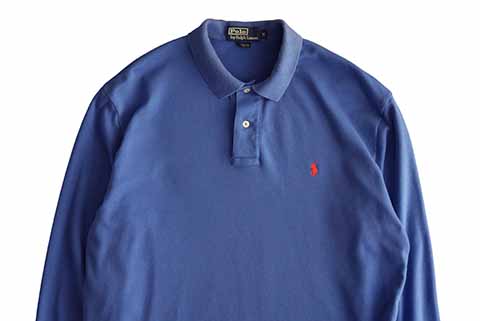 【M】 00's ラルフローレン 長袖ポロシャツ コットン素材 青色系 POLO by Ralph Lauren アメリカ古着 L～XL相当 ビッグサイズ_画像4