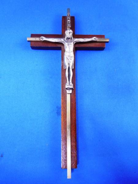 アンティーク木製クロス*十字架オブジェキリストINRI_画像1
