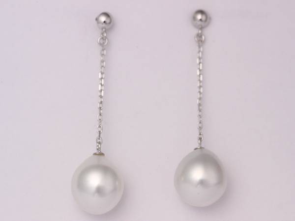 *** K14WG White Butterfly pearl chain earrings ( new goods / free shipping ) ***