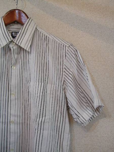 TK TAKEOKIKUCHI white × black gray stripe short sleeves shirt (USED)62114