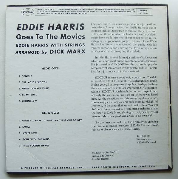 ◆ EDDIE HARRIS Goes To The Movies ◆ Vee Jay SR-3031 (color) ◆_画像2