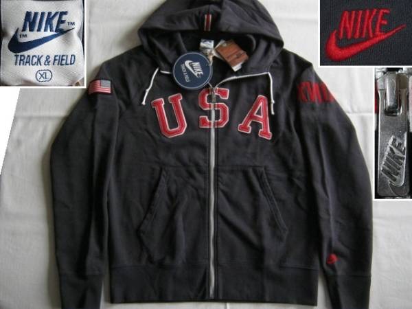 ★新品 NIKE USA64 AW77 FZ HOODIE ナイキ フルジップスウェットパーカー XL USAアップリケ 星条旗 古着のような風合いのウォッシュ加工★_画像1