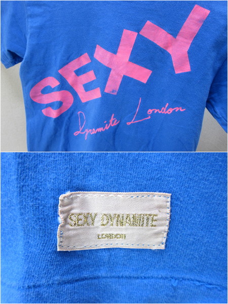 セクシーダイナマイトロンドン ☆ SEXY DYNAMITE LONDON レディース ロゴ Tシャツ S相当 ブルー × ピンク シンプル UK パンク ロック ■AD_画像3