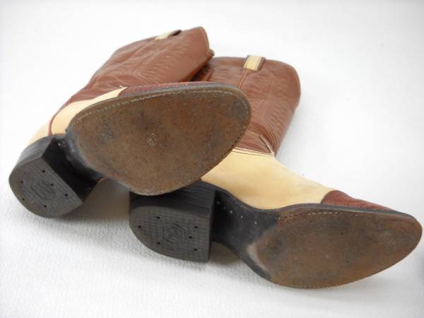 Tony Lama 6214 Tony Lama ковбойские сапоги 5-1/2C Vintage 2 цветный чай x бежевый America переплёт кожа кожа низ прекрасный товар 