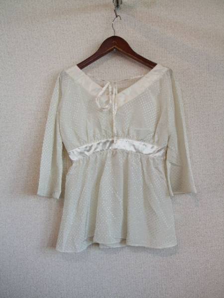 SmackyGlam white ground dot pattern 7 minute sleeve blouse (USED)41214②