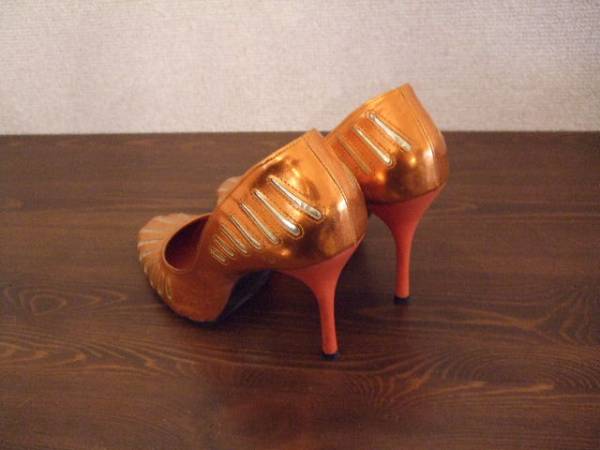 ESPERANZA orange × Gold pumps (USED)33014