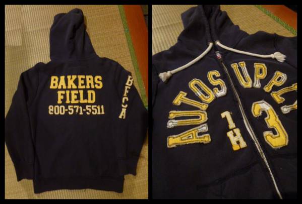 BAKERS FIELD AUTOS UPPLY USED加工 　カレッジ　ワッペン 　パーカー　スウェット_画像2