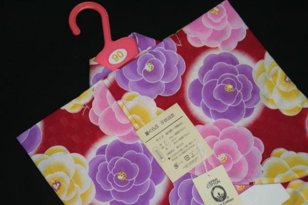 子供用高級(jí)浴衣２點(diǎn)セット★女の子90★ゆかた兵児帯赤地花柄/七夕にも