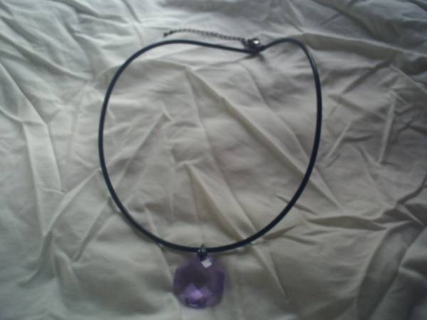 * hand made crystal glass transparent purple Cross leather cord pendant new goods *
