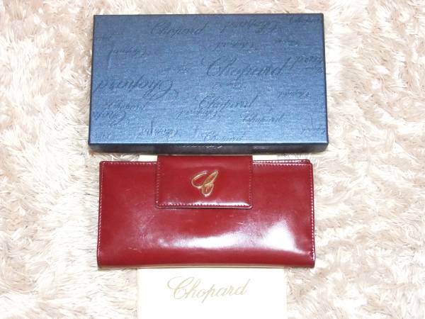 CHOPARD Chopard three folding long wallet enamel leather dark red color 