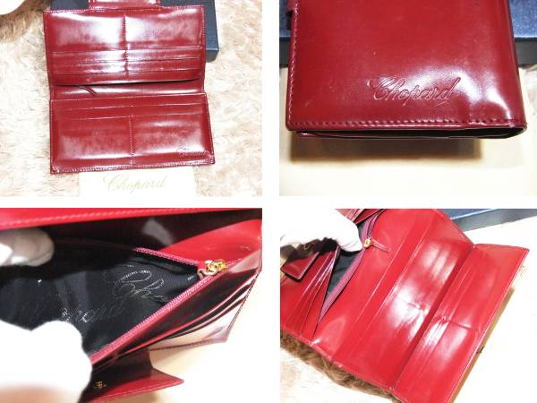 CHOPARD Chopard three folding long wallet enamel leather dark red color 