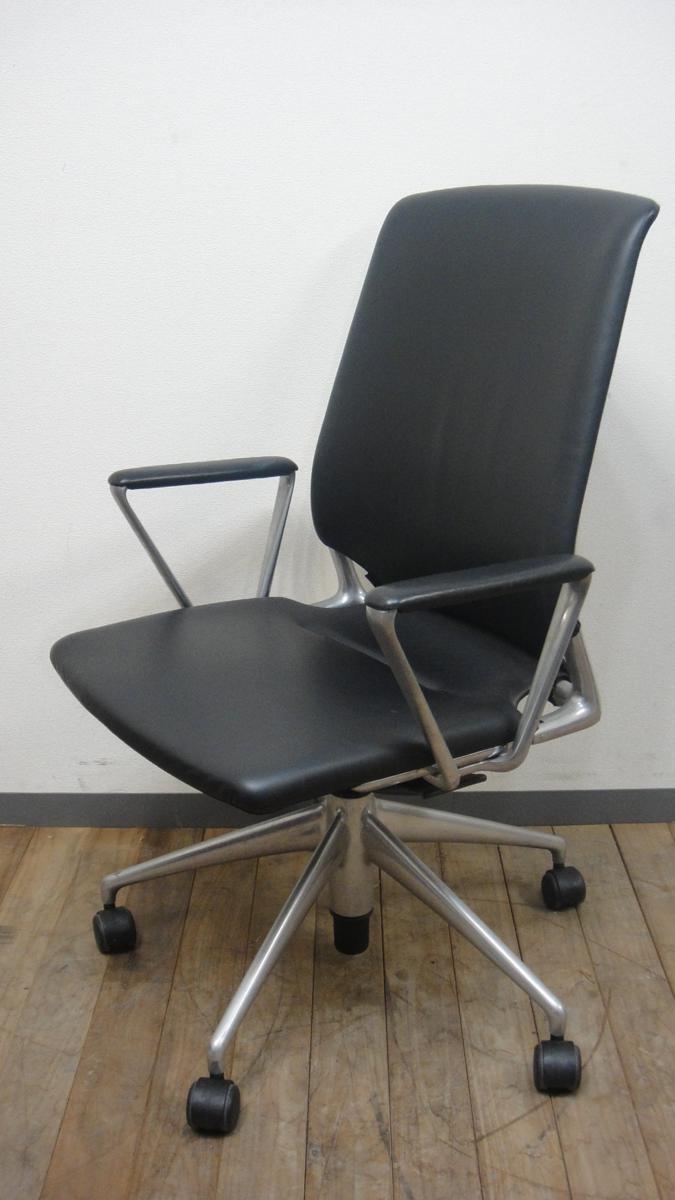 新品本物  Vitra. MEDA リングアームチェア ヴィトラ メダチェア 革張り ブラック　事務椅子　イス　オフィスチェア　ブランド家具 革張り