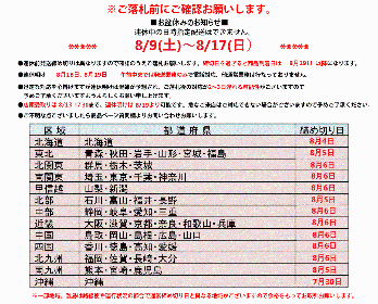 夏季休暇のお知らせ